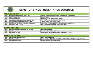 2014 Convention Exhibitor Stage Presentation Schedule