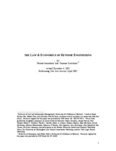 THE LAW &  ECONOMICS OF REVERSE ENGINEERING