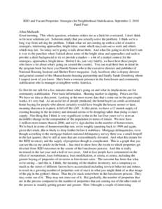 REO and Vacant Properties: Strategies for Neighborhood Stabilization, September 2, 2010