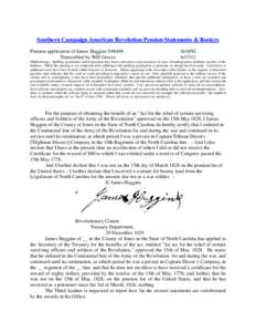 Southern Campaign American Revolution Pension Statements & Rosters Pension application of James Huggins S46449 Transcribed by Will Graves fn16NC[removed]