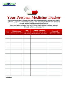 Your Personal Medicine Tracker Keeping a log of prescriptions—including drug names, dosages and the doctor who prescribed them—can be a lifesaver. A log provides a visual reminder to take your meds, for one thing. Yo