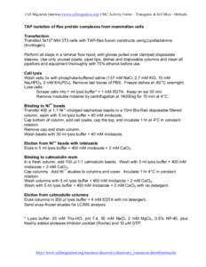 Cell Migration Gateway (www.cellmigration.org) CMC Activity Center – Transgenic & KO Mice - Methods  TAP isolation of Ras protein complexes from mammalian cells Transfection: Transfect 5x108 NIH 3T3 cells with TAP-Ras 