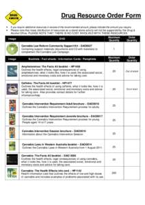 Drug Resource Order Form • • If you require additional resources in excess of the recommended amount, please indicate the amount you require. Please note that mass distribution of resources as a stand-alone activity 