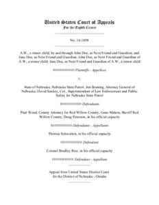 United States Court of Appeals For the Eighth Circuit ___________________________ No___________________________ A.W., a minor child, by and through John Doe, as Next Friend and Guardian, and