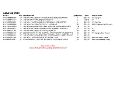 AG&E LCD SALES ITEM # Size DESCRIPTION  WGC1790-NSAS89F