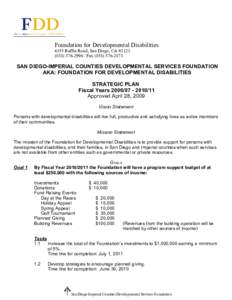 Foundation for Developmental Disabilities 4355 Ruffin Road, San Diego, CAFaxSAN DIEGO-IMPERIAL COUNTIES DEVELOPMENTAL SERVICES FOUNDATION AKA: FOUNDATION FOR DEVELOPMENTAL DISABILI