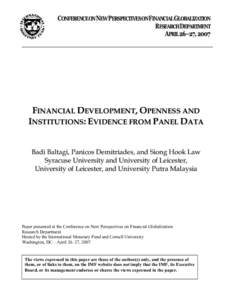 Financial Development, Openness and Institutions: Evidence from Panel Data
