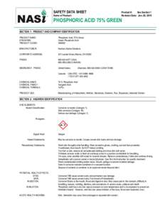 SAFETY DATA SHEET Name of Product: Product #: See Section 1 Revision Date: Jan. 20, 2016