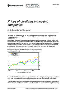Housing[removed]Prices of dwellings in housing companies 2013, September and 3rd quarter