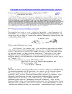 Southern Campaign American Revolution Pension Statements & Rosters Bounty Land Warrant information relating to Richard Muse VAS799 Transcribed by Will Graves vsl 22VA[removed]