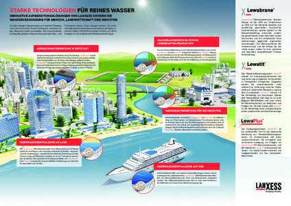 STARKE TECHNOLOGIEN FÜR REINES WASSER INNOVATIVE AUFBEREITUNGSLÖSUNGEN VON LANXESS SICHERN DIE WASSERVERSORGUNG FÜR MENSCH, LANDWIRTSCHAFT UND INDUSTRIE Von den riesigen Wassermassen auf unserem Planeten sind nicht ei