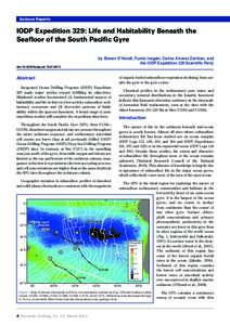 Science Reports	 Reports IODP Expedition 329: Life and Habitability Beneath the Seafloor of the South Pacific Gyre by Steven D’Hondt, Fumio Inagaki, Carlos Alvarez Zarikian, and