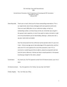 CDC Vital Signs Town Hall Teleconference Q&A November 14, 2014