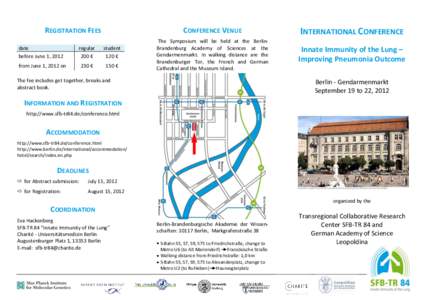 REGISTRATION FEES date before June 1, 2012 regular 200 €