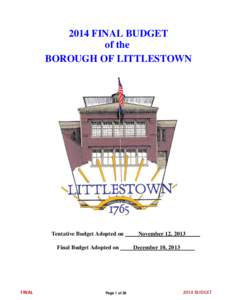 2014 FINAL BUDGET of the BOROUGH OF LITTLESTOWN