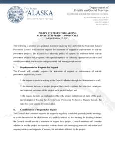 Department of Health and Social Services STATEWIDE SUICIDE PREVENTION COUNCIL 431 North Franklin Street, Suite 204 Juneau, Alaska[removed]Main: [removed]