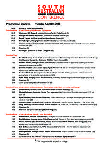 Programme Day One 08:00 	  Tuesday April 30, 2013