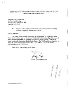LETTER DRAFT TO TENNESSEE ETHICS COMMISSION ON ADOPTION OF TAUD MODEL OF ETHICAL STANDARDS Tennessee Ethics Commission SunTrust Bank Building 201 4th Avenue North, Suite 1820