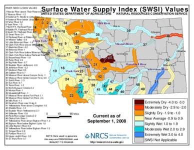 RIVER INDEX & SWSI VALUES  Surface Water Supply Index (SWSI) Values 1 Marias River above Tiber Reservoir -1.2 UNITED STATES DEPARTMENT OF AGRICULTURE
