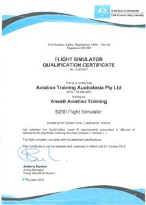 Flight Simulator Qualification Certificate