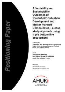 Affordability and Sustainability Outcomes of ‘Greenfield’ Suburban Development and Master Planned