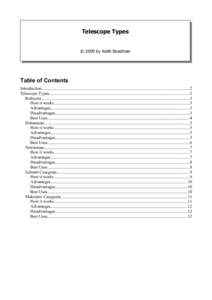 Telescope Types © 2009 by Keith Beadman Table of Contents Introduction..........................................................................................................................................2 Telescope