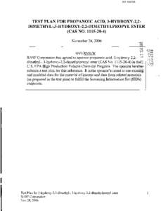 Robust Summaries & Test Plan: Propanoic Acid, 3-Hydroxy-2,2-Dimethyl-, 3-	Hydroxy-2,2-Dimethylpropyl Ester; Test Plan