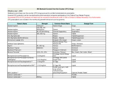 MS Medicaid Covered Over-the-Counter (OTC) Drugs Effective July 1, 2010 Medicaid covers these over-the-counter (OTC) drugs pursuant to a written/verbal/electronic prescription. Covered OTC products must be manufactured b