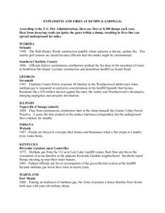 EXPLOSIONS AND FIRES AT DUMPS (LANDFILLS) According to the U.S. Fire Administration, there are fires at 8,300 dumps each year. Heat from decaying trash can ignite the gases within a dump, resulting in fires that can spre