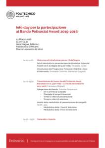 Info day per la partecipazione al Bando Polisocial AwardMarzo Aula Magna, Edificio 1 Politecnico di Milano