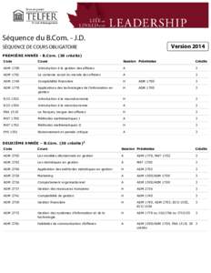 Séquence du B.Com. - J.D.  Version 2014 SÉQUENCE DE COURS OBLIGATOIRE PREMIÈRE ANNÉE - B.Com. (30 crédits)