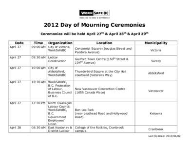 2012 Day of Mourning Ceremonies