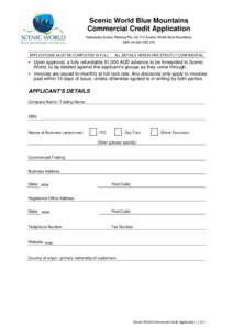 Scenic World Blue Mountains Commercial Credit Application Katoomba Scenic Railway Pty Ltd T/A Scenic World Blue Mountains ABNAPPLICATIONS MUST BE COMPLETED IN FULL