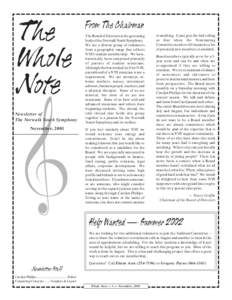 The Whole Note Newsletter of The Norwalk Youth Symphony November, 2001