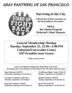 GRAY PANTHERS OF SAN FRANCISCO Surviving in the City A discussion of three measures on the local ballot in November:  Sit/Lie