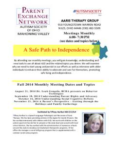 AARIS THERAPY GROUP 918 YOUNGSTOWN WARREN ROAD NILES, OHIO[removed]5509 Meetings Monthly