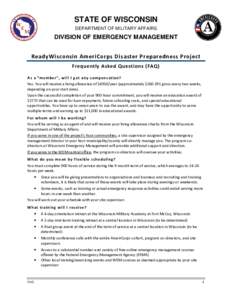 STATE OF WISCONSIN DEPARTMENT OF MILITARY AFFAIRS DIVISION OF EMERGENCY MANAGEMENT  ReadyWisconsin AmeriCorps Disaster Preparedness Project