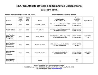 NEAFCS Affiliate Officers and Committee Chairpersons State: NEW YORK Name of Association: NEAFCS—New York Affiliate Report Prepared by: Theresa C. Mayhew