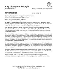 City of Guyton, Georgia Established 1887 Working Together to Make a Difference  NEWS RELEASE