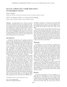 GEOPHYSICAL RESEARCH LETTERS, VOL. 28, NO. 10, PAGES, MAY 15, 2001  Ice-core evidence for a small solar-source of atmospheric nitrate Anne S. Palmer Institute for Antarctic & Southern Ocean Studies, University 