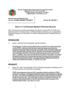 BEFORE THE ENERGY RESOURCES CONSERVATION AND DEVELOPMENT COMMISSION OF THE STATE OF CALIFORNIA 1516 NINTH STREET, SACRAMENTO, CA[removed]6228 – WWW.ENERGY.CA.GOV  APPLICATION FOR CERTIFICATION