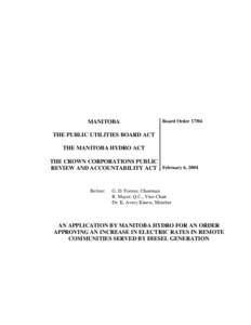 MANITOBA  Board Order[removed]THE PUBLIC UTILITIES BOARD ACT THE MANITOBA HYDRO ACT