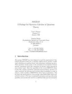 PHYSOP A Package for Operator Calculus in Quantum Theory User’s Manual Version 1.5 January 1992