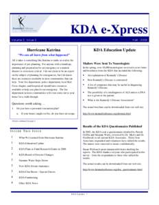 KDA e-Xpress Vol ume 2 , I s s ue 2 F al l[removed]Hurricane Katrina