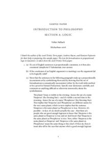 sample paper INTRODUCTION TO PHILOSOPHY SECTION A: LOGIC Volker Halbach Michaelmas 2008