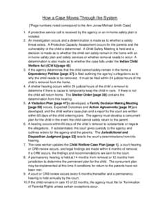 How a Case Moves Through the System [*Page numbers noted correspond to the Ann Jones/Michael Smith Case] 1. A protective service call is received by the agency or an in-home safety plan is violated. 2. An investigation o