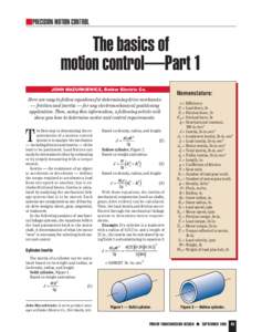 mPRECISION MOTION CONTROL  The basics of motion control—Part 1 JOHN MAZURKIEWICZ, Baldor Electric Co.