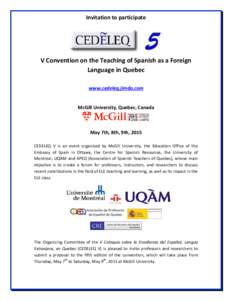 Invitation to participate  V Convention on the Teaching of Spanish as a Foreign Language in Quebec www.cedeleq.jimdo.com