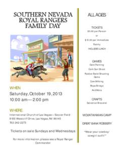 SOUTHERN NEVADA ROYAL RANGERS FAMILY DAY ALL AGES TICKETS