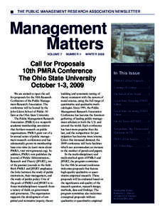 THE PUBLIC MANAGEMENT RESEARCH ASSOCIATION NEWSLETTER  Management Matters Volume 7